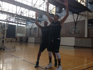 Garrett Nevels and Aaron Valdes trapped an imaginary ballhandler.