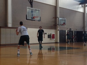 Stefan Jankovic and Isaac Fotu did some shooting on the side.