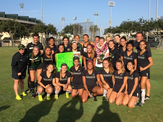 The Rainbow Wahine honored outgoing assistant coach Kathy Carey after the last practice of the spring on Thursday.