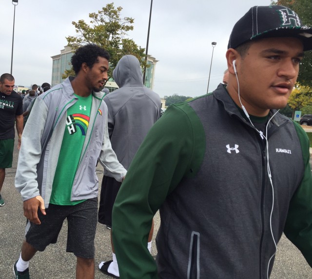 Left wideout Marcus Kemp and running back Ryan Tuiasoa 