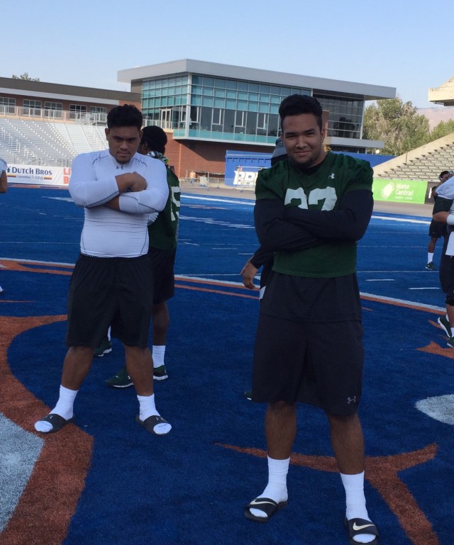 Defensive end Kennedy Tulimasealii and linebacker Solomon Matautia