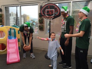 Six-year-old Mason Dalrymple hooped it up with the Bows.