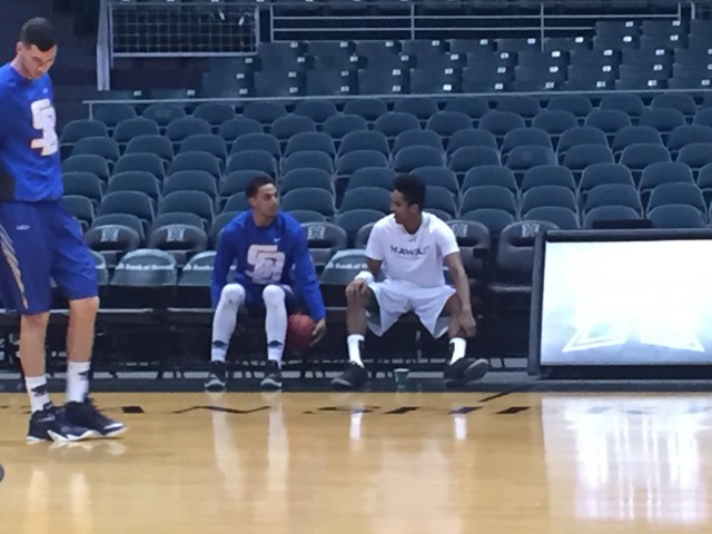 UCSB's Michael Bryson and UH's Aaron Valdes swapped stories pregame.