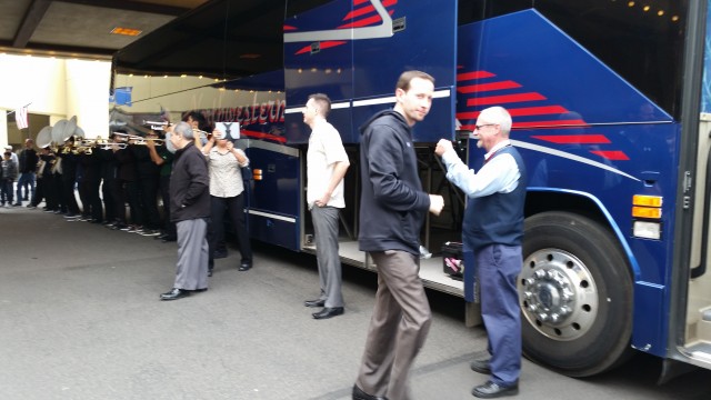 UH coach Eran Ganot boarded the bus to the arena.