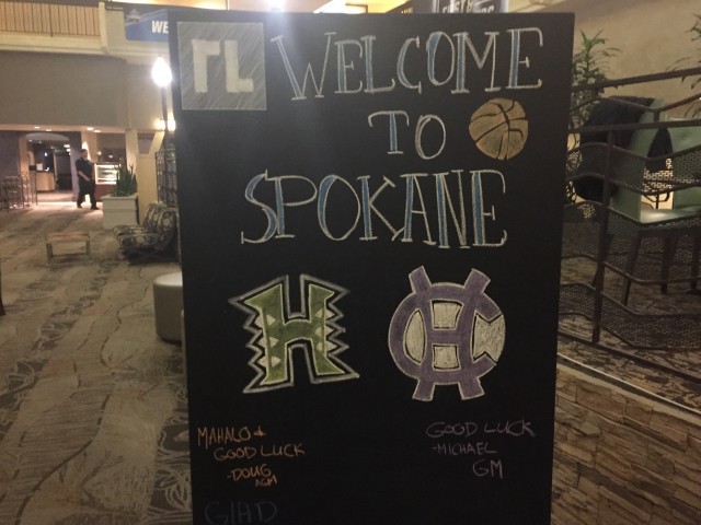 UH is sharing its team hotel with Holy Cross, which won a First Four game to advance to Spokane.