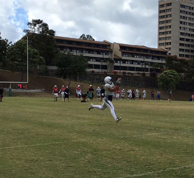 Andrew James-Ho, who rejoined the Warriors the past week, is getting reps at  right wideout.