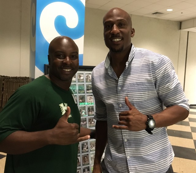 Former UH defensive back Ricky Lumford and wideout Ashley Lelie