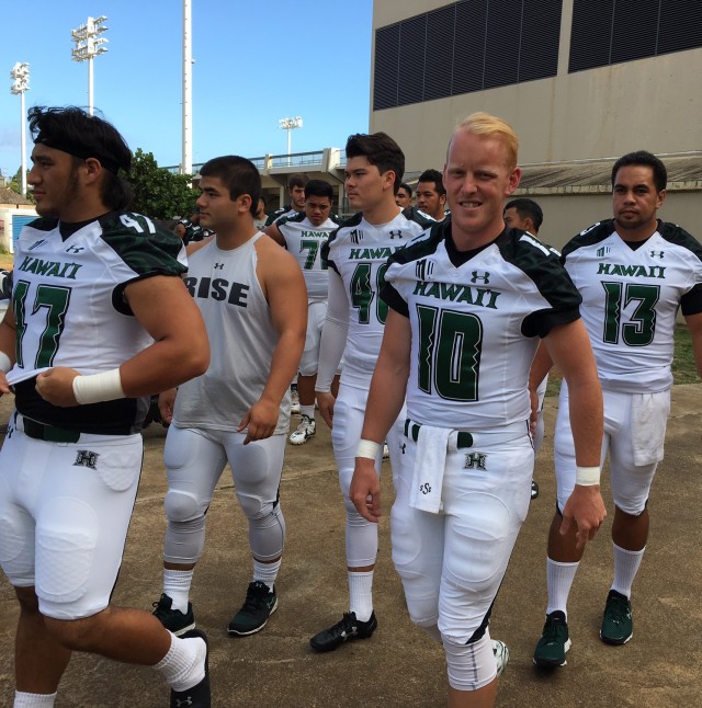 U-back Kaiwi Chung, short--snapper Brodie Nakama, punter Alex Trifonovitch, and quarterbacks Hunter Hughes and Toagamalu Brown