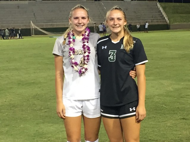 The French siblings, Sophia (left) and Lillie (right), were cordial after Lillie and UH prevailed 2-0 on Thursday.