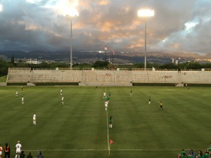 Dusk set in during the alumnae battle at WPSS.