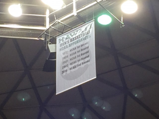UH's updated men's basketball NCAA banner will fly over the Stan Sheriff court during Thursday's exhibition vs. BYUH.