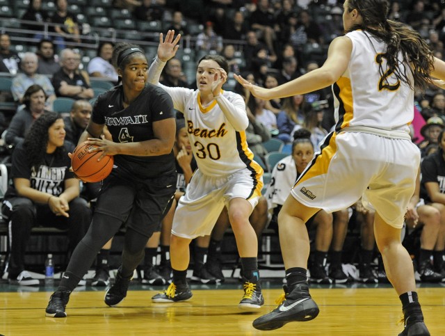 Briana Harris, the Rainbow Wahine basketball team's lone senior, will be honored tonight following UH's regular-season finale against Long Beach State at the Stan Sheriff Center. Bruce Asato/Star-Advertiser