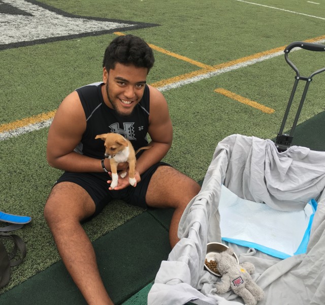 Defensive end Teva Eldridge and "Pocho"
