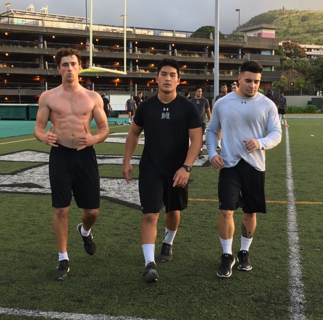 Linebacker Ben Scruton, defensive end Kaimana Padello and safety Tumua Tuinei
