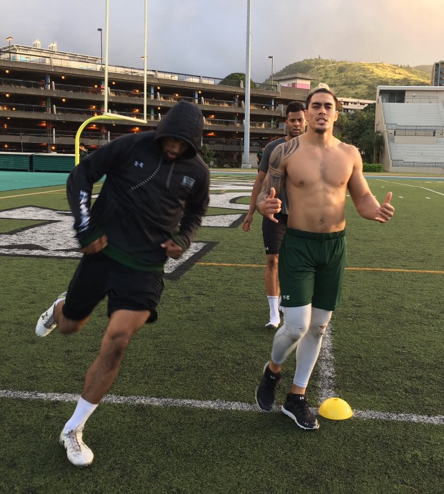 Defensive end Meffy Koloamatangi and wideout Keelan Ewaliko