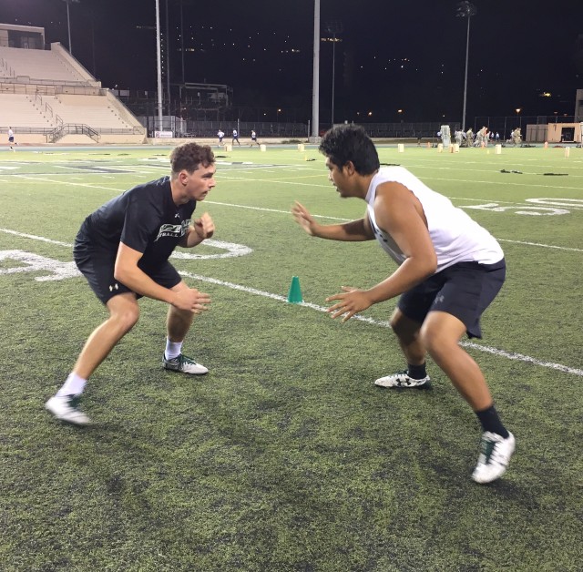 Safety/linebacker Ben Scruton and Pumba Williams