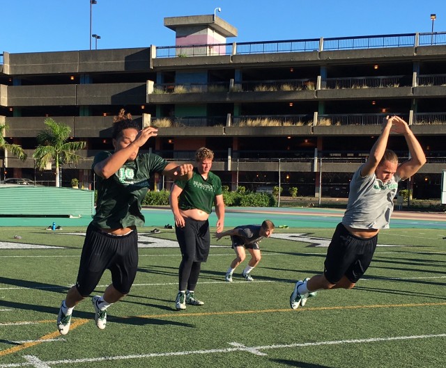 Safety Scheyenne Sanitoa and linebacker Max Broman 