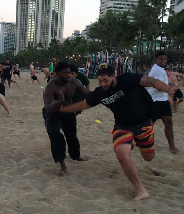 Left tackle Dejon Allen and defensive tackle Ka‘aumoana Gifford