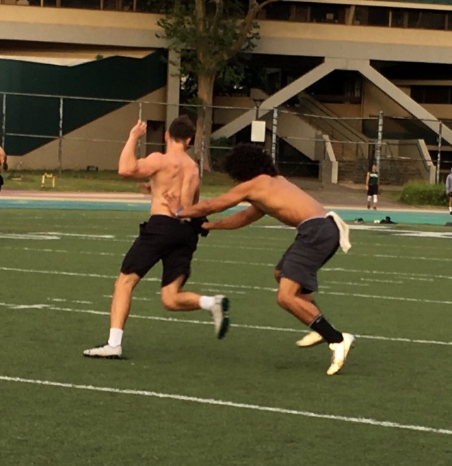 Quarterback Cole Brownholtz and linebacker Malachi Mageo