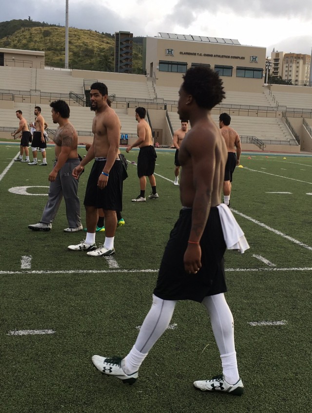 H-back Dayton Furuta, defensive end Meffy Koloamatangi and wideout Davine Tullis