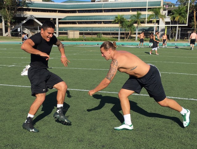 Ryan Tuiasoa and linebacker Max Broman 
