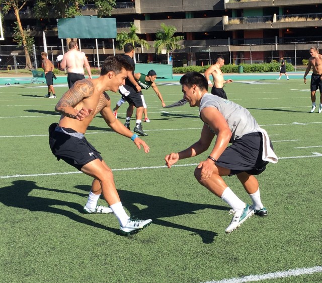 Manu Hudson-Rasmussen and long-snapper Noah Borden