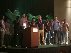 Noah Allen took the podium after receiving the Art Woolaway Award.