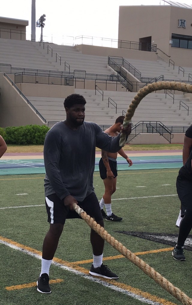 Left tackle Dejon Allen 