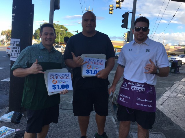 Director of football operations Jimmy Morimoto, offensive line coach Chris Naeole and defensive line assistant Marc Moody