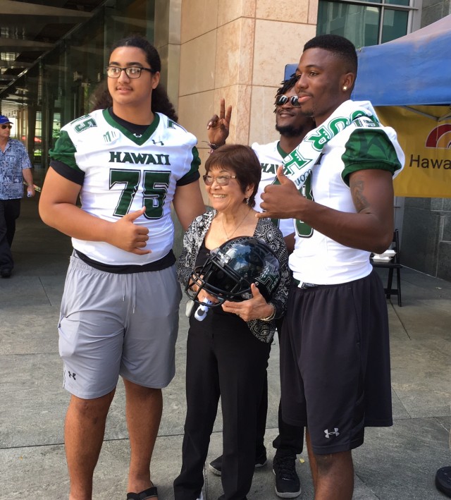 Defensive tackle Kalepo Naotala, Daniel Lewis and Eugene Ford