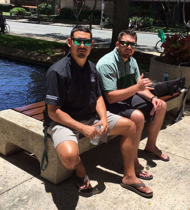 Graduate assistants Makana Garrigan (linebackers) and Marc Moody (defensive line)